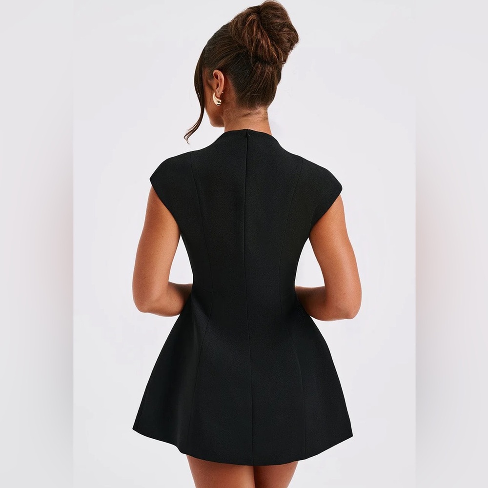 Plunging V-Neck Mini Dress in Black - Picture 2 of 4